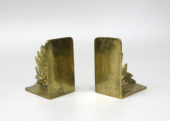 Brutalist Style Bronze Bookends with Floral Elements, 1970s, Set of 2-EY-935785