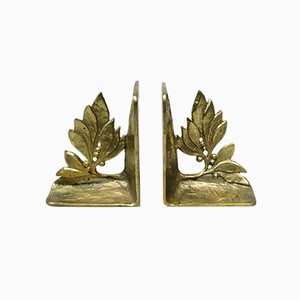 Brutalist Style Bronze Bookends with Floral Elements, 1970s, Set of 2-EY-935785