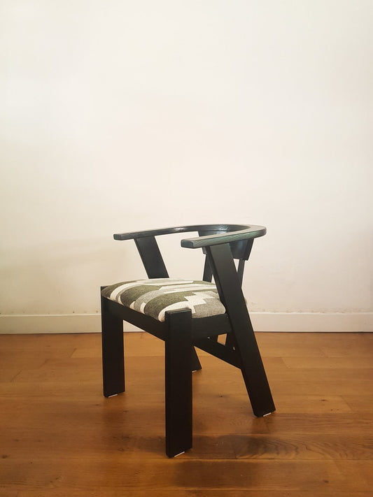 Brutalist Style Chairs in Black Lacquered Oak and Bouclé, 1970s, Set of 2