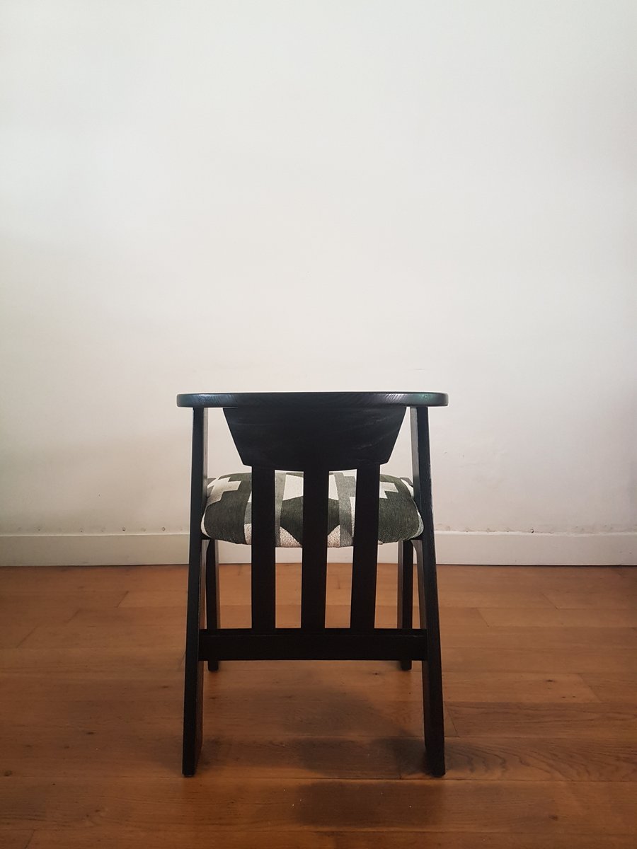 Brutalist Style Chairs in Black Lacquered Oak and Bouclé, 1970s, Set of 2