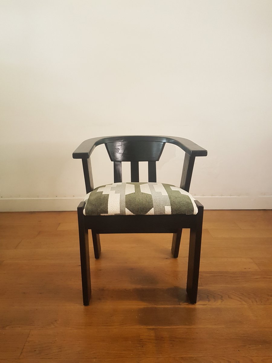 Brutalist Style Chairs in Black Lacquered Oak and Bouclé, 1970s, Set of 2