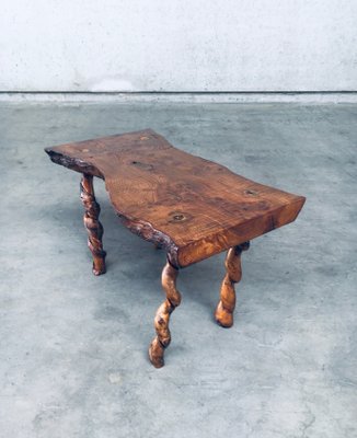 Brutalist Style Handcrafted Oak & Grape Wood Side Table, 1950s