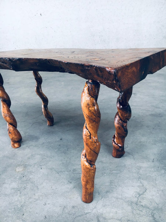 Brutalist Style Handcrafted Oak & Grape Wood Side Table, 1950s