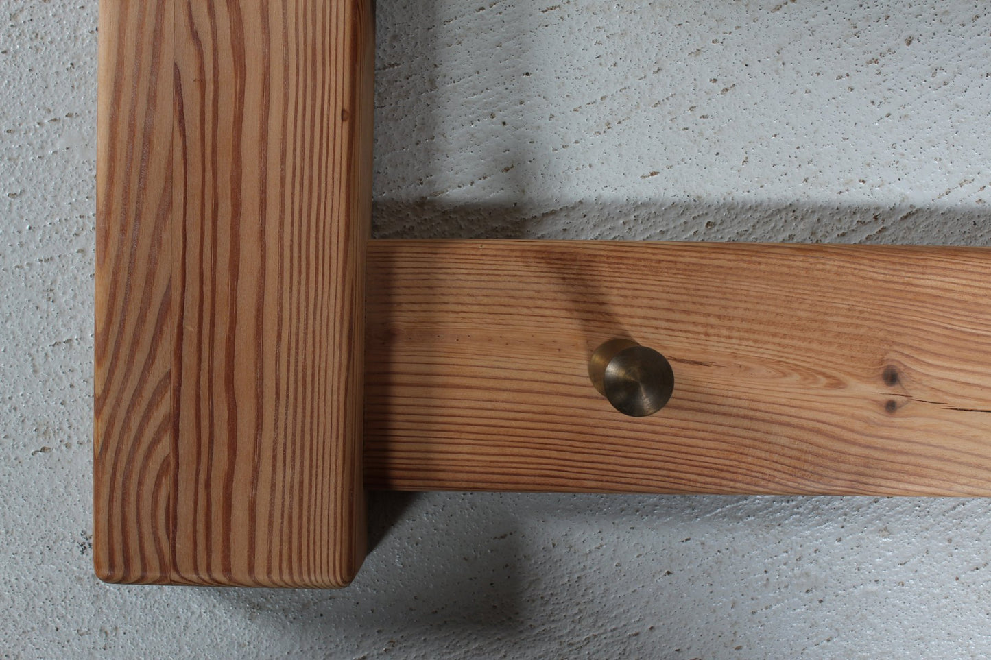 Brutalist Swedish Hall Shelf in Pine & Brass Hooks by Glass Master Markaryd for Glasmäster, 1970s