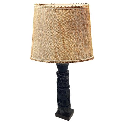 Brutalist Table Lamp in Brown Wood, France, 20th Century-UR-1746568