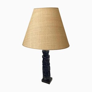 Brutalist Table Lamp in Brown Wood, France, 20th Century-UR-1746568