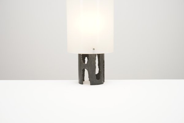 Brutalist Table Lamp in Steel and Acrylic Glass, 1950s-WCH-946794