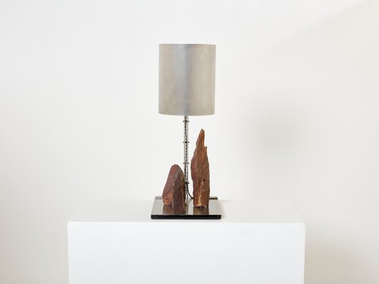 Brutalist Table Lamp in Steel and Red Shale by Phillipe Jean, 1970s-YJA-1813824