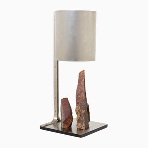 Brutalist Table Lamp in Steel and Red Shale by Phillipe Jean, 1970s-YJA-1813824