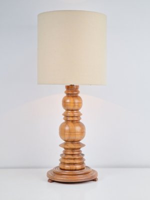 Brutalist Table Lamp in Turned Wood, 1960s-AXJ-1742743