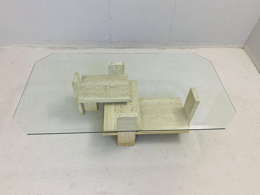 Brutalist Travertine Coffee Table from Willy Ballez, Belgium, 1970s