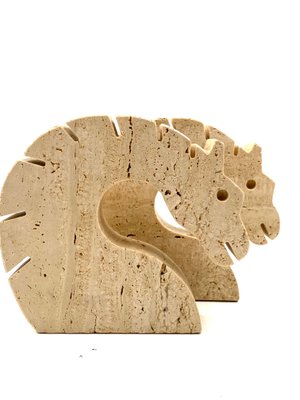 Brutalist Travertine Horse or Dragon Bookends from Fratelli Mannelli, Italy, 1970s, Set of 2-TXN-1386147