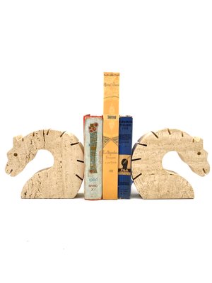 Brutalist Travertine Horse or Dragon Bookends from Fratelli Mannelli, Italy, 1970s, Set of 2-TXN-1386147