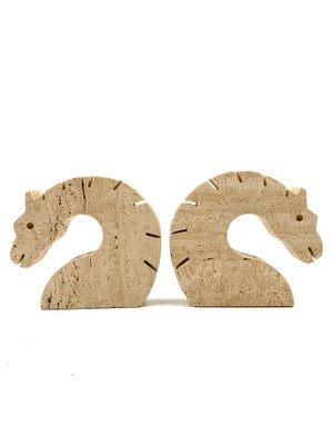 Brutalist Travertine Horse or Dragon Bookends from Fratelli Mannelli, Italy, 1970s, Set of 2-TXN-1386147