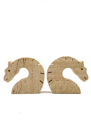 Brutalist Travertine Horse or Dragon Bookends from Fratelli Mannelli, Italy, 1970s, Set of 2-TXN-1386147