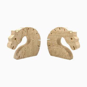 Brutalist Travertine Horse or Dragon Bookends from Fratelli Mannelli, Italy, 1970s, Set of 2-TXN-1386147