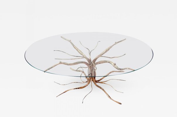 Brutalist Tree Shaped Coffee Table in Iron and Glass by Salvino Marsura, 1960s-RTX-2034625