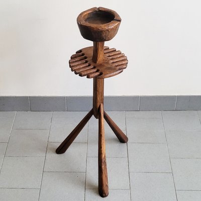 Brutalist Tripod Ashtray in Wood in the style of Jean Touret, 1970s-CGX-1806139