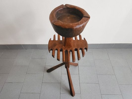 Brutalist Tripod Ashtray in Wood in the style of Jean Touret, 1970s-CGX-1806139