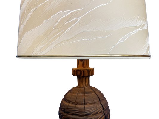 Brutalist Turned Wood Table Lamp from Temde, Switzerland / Germany, 1970s-PBW-1749911