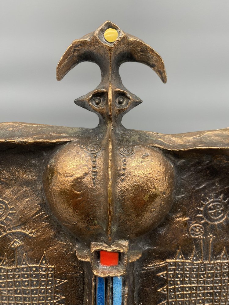 Brutalist Wall Bronze Sculpture of the Dragon Slot of Lajos Muharos, Hungary, 1970s