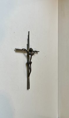 Brutalist Wall Crucifix in Iron and Brass, 1970s-LCR-1805406