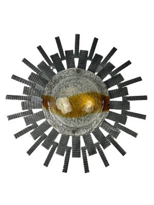 Brutalist Wall Lamp in Iron & Glass, 1970s-EJL-1702124