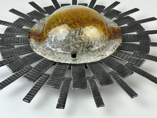 Brutalist Wall Lamp in Iron & Glass, 1970s-EJL-1702124