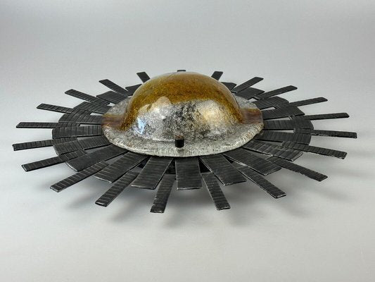 Brutalist Wall Lamp in Iron & Glass, 1970s-EJL-1702124