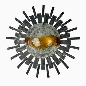 Brutalist Wall Lamp in Iron & Glass, 1970s-EJL-1702124