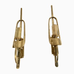 Brutalist Wall Lights in Polished Bronze, 1980, Set of 2-VRR-2036732