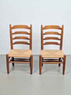 Brutalist Wood and Wicker Chairs in the style of Charlotte Perriand, 1960s, Set of 2-AXJ-1724716