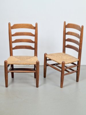 Brutalist Wood and Wicker Chairs in the style of Charlotte Perriand, 1960s, Set of 2-AXJ-1724716