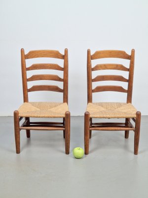 Brutalist Wood and Wicker Chairs in the style of Charlotte Perriand, 1960s, Set of 2-AXJ-1724716