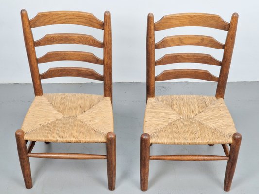 Brutalist Wood and Wicker Chairs in the style of Charlotte Perriand, 1960s, Set of 2-AXJ-1724716