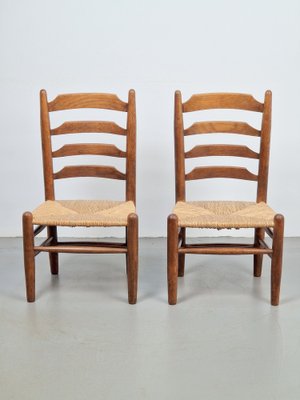 Brutalist Wood and Wicker Chairs in the style of Charlotte Perriand, 1960s, Set of 2-AXJ-1724716