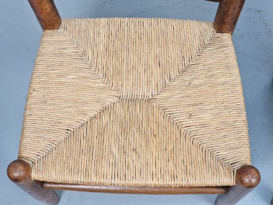 Brutalist Wood and Wicker Chairs in the style of Charlotte Perriand, 1960s, Set of 2-AXJ-1724716