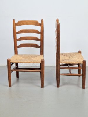 Brutalist Wood and Wicker Chairs in the style of Charlotte Perriand, 1960s, Set of 2-AXJ-1724716