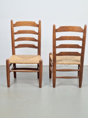 Brutalist Wood and Wicker Chairs in the style of Charlotte Perriand, 1960s, Set of 2-AXJ-1724716