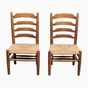 Brutalist Wood and Wicker Chairs in the style of Charlotte Perriand, 1960s, Set of 2-AXJ-1724716