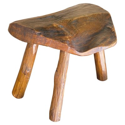 Brutalist Wood Footstool, France, 1950s-UR-1342405