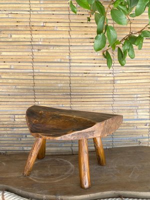 Brutalist Wood Footstool, France, 1950s-UR-1342405