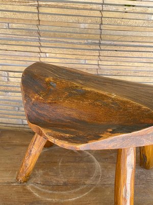 Brutalist Wood Footstool, France, 1950s-UR-1342405