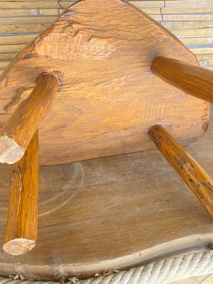 Brutalist Wood Footstool, France, 1950s-UR-1342405