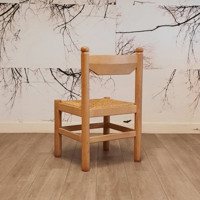 Brutalist Wood & Rush Dining Chairs, 1970s, Set of 4-SJU-1735510