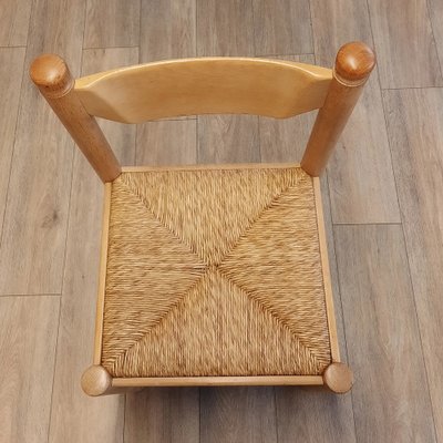 Brutalist Wood & Rush Dining Chairs, 1970s, Set of 4-SJU-1735510