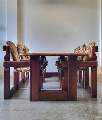 Brutalist Wooden Dining Chairs and Table, 1970s, Set of 9-ITU-1795815