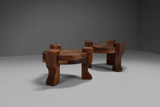 Brutalist Wooden End Tables, Brazil, 1960s, Set of 2