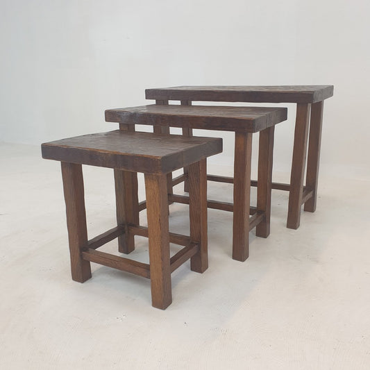 Brutalist Wooden Nesting Tables, Holland, 1960s, Set of 3