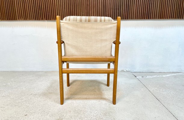 Brutalist Wool & Oak Canvas Armchair, Scandinavia, 1960s-JP-1362327